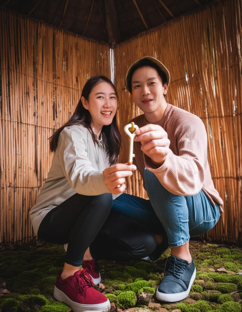 Young Couple in Bamboo Hut